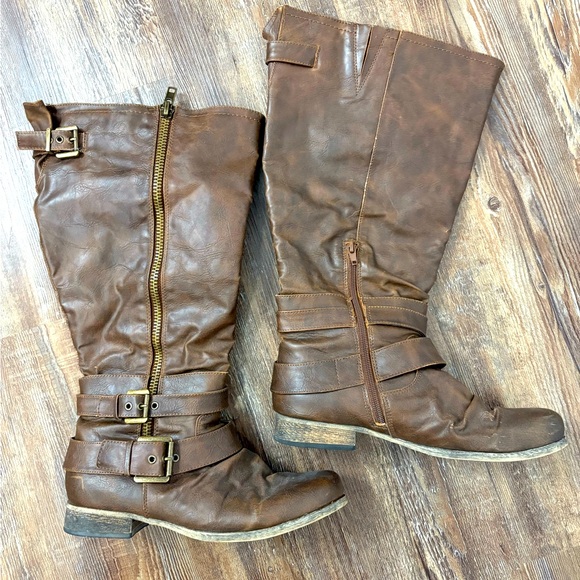 Carlos Santana Brown Riding Boots Size 9 Leather Upper Western Cowgirl Outdoor - Picture 1 of 8